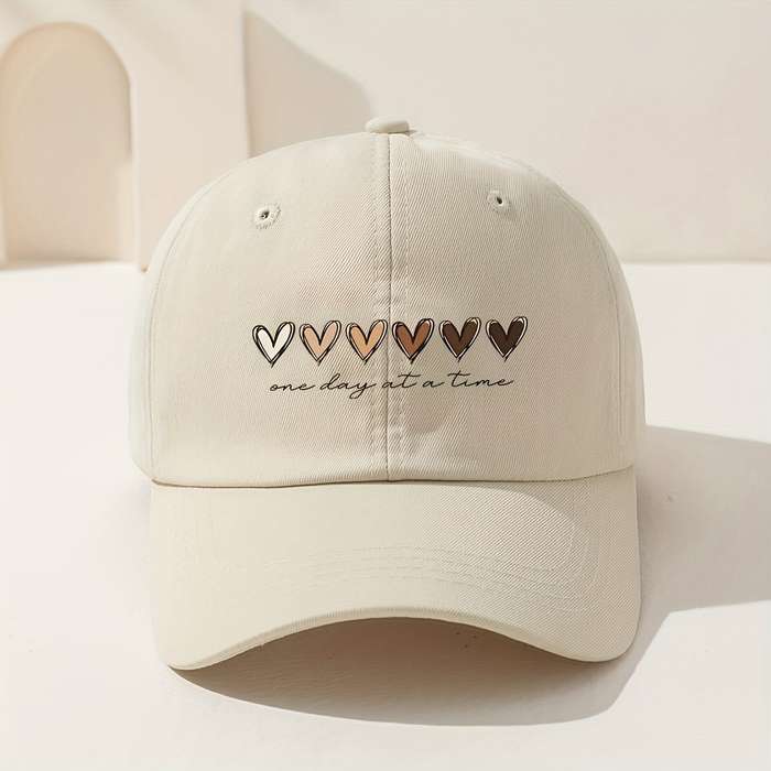 1pc Heart Printed Baseball Cap Breathable Adjustable Golf Hat with Curved Brim Summer Fashion Sun