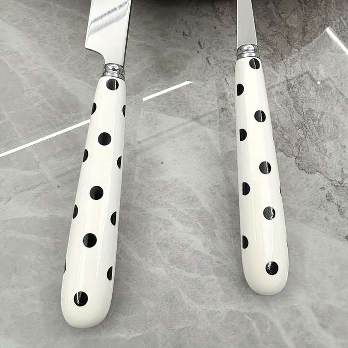 4pcs Stainless Steel Cutlery Set with Polka Dot Ceramic Handles Includes Knife Fork Spoon