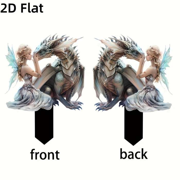 1pc 2D Flat   Charming Fairy and Dragon Garden Stakes Weatherproof Acrylic Outdoor Decor