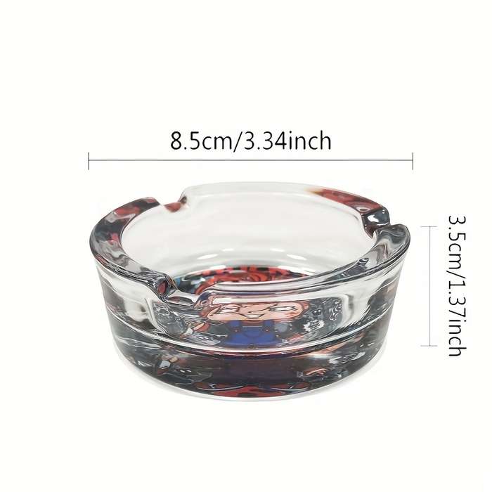 1pc Chuck Cartoon Glass Ashtray Round Transparent Smoking Accessory with Unique Character Design