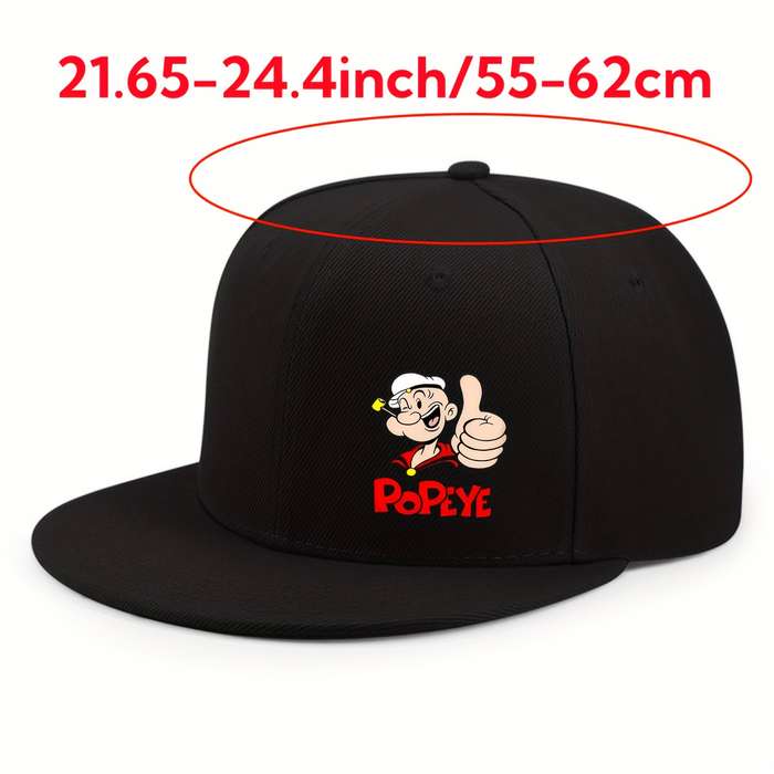 1pc Hip-Hop Baseball Cap with Popeye Cartoon Print Adjustable Breathable Polyester Sun Hat f