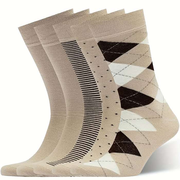 5 Pairs Khaki One Size High Elastic Socks