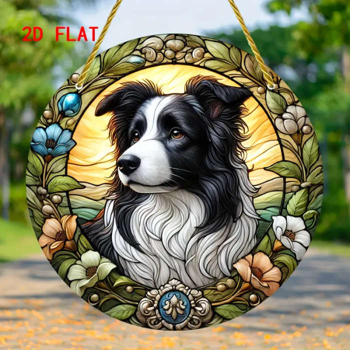 1pc 2D Flat 1pc Border Collie Round Sun Catcher Window Hanging Sign Acrylic Painted Art Decorative S