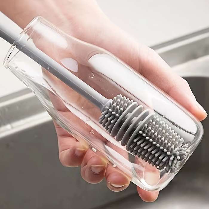 1pc Silicone Cleaning Brush with Long Handle   Flexible Durable Bristles for Cups Bottles   Mult