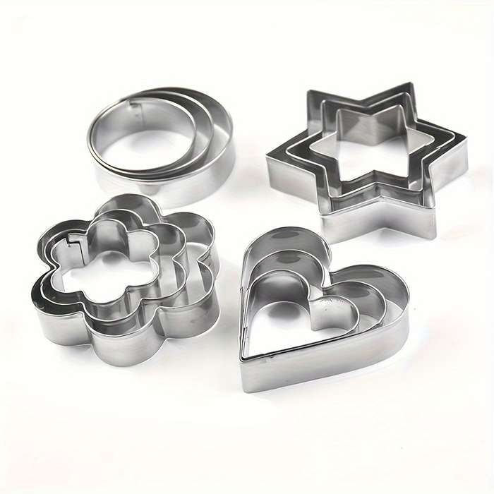 12pcs Stainless Steel Biscuit Mold Flower Shaped Circular Heart-shaped Star Shaped Biscuit Knif