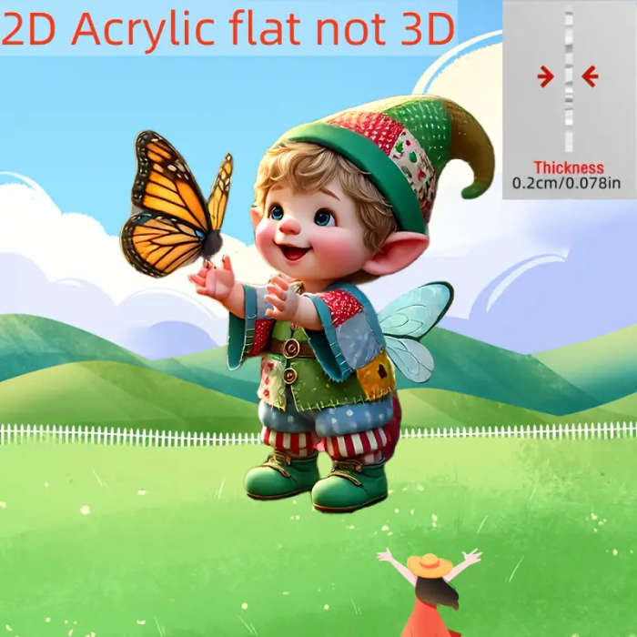 2D Flat 1 Piece Bohemian Gnome and Butterfly Acrylic Garden Pole