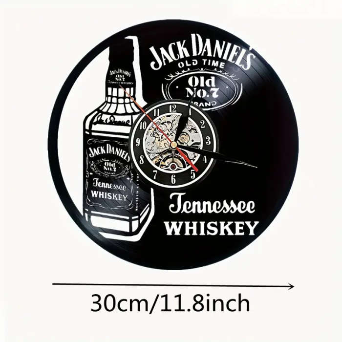 1pc Jack Daniels Vintage Whiskey Themed Silent Wall Clock Round Vinyl Record Design Battery Operated