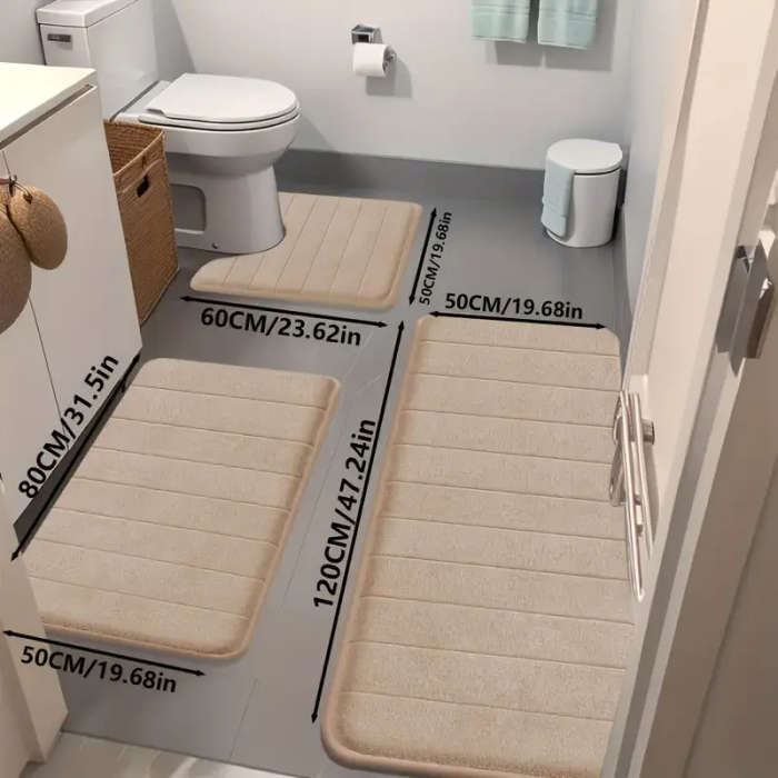 3-Piece Geometric Knitted Bathroom Rug Set