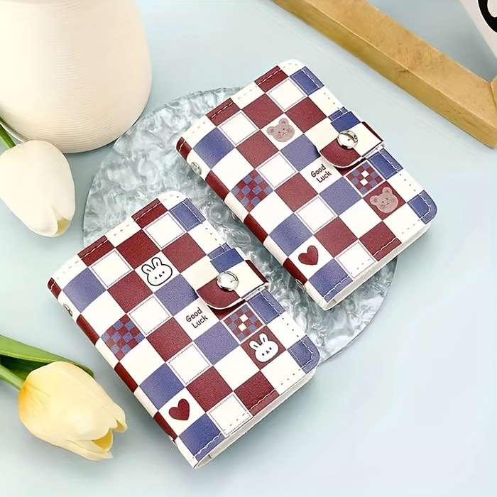1pc Women'S Credit Card Holder Casual Style Synthetic Faux Leather Card Case with Snap Closure La