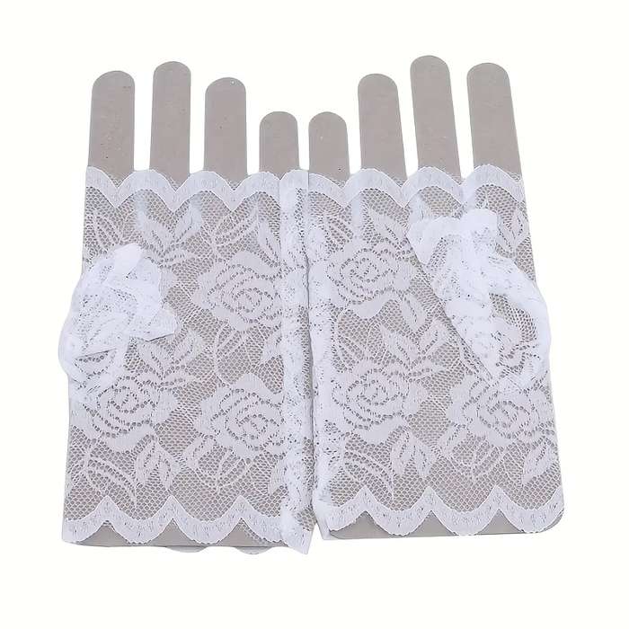 1 Pair Black Floral Lace Fingerless Gloves