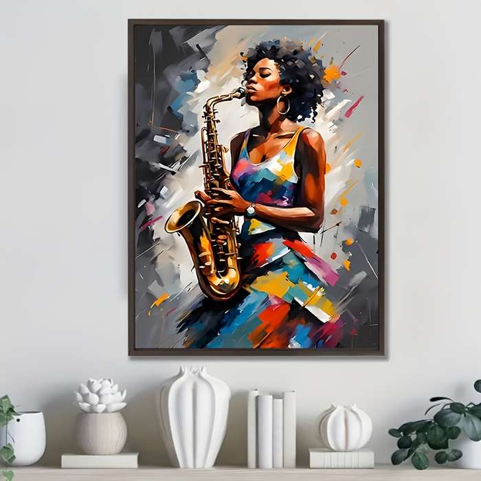 1pc Vibrant Saxophone Player Abstract Jazz Canvas Art Print 30.48x40.64cm Frameless Wall Decor f