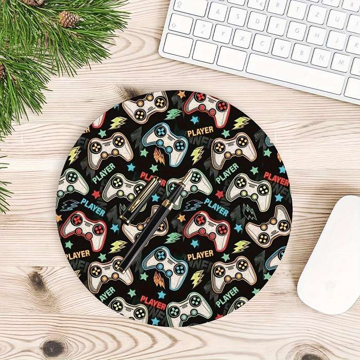 1pc Gamepad Design Round Mouse Pad Non-Slip Rubber Base Perfect for Gamers Office Us