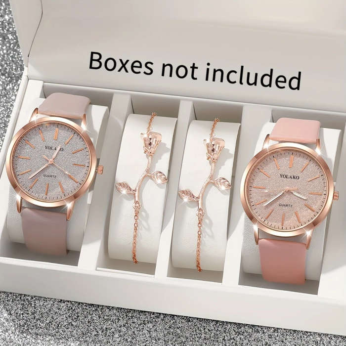 4pcs set New Ladies Elegant Fashion Quartz Watch Flower Bracelet Jewelry Suitable for Daily Street