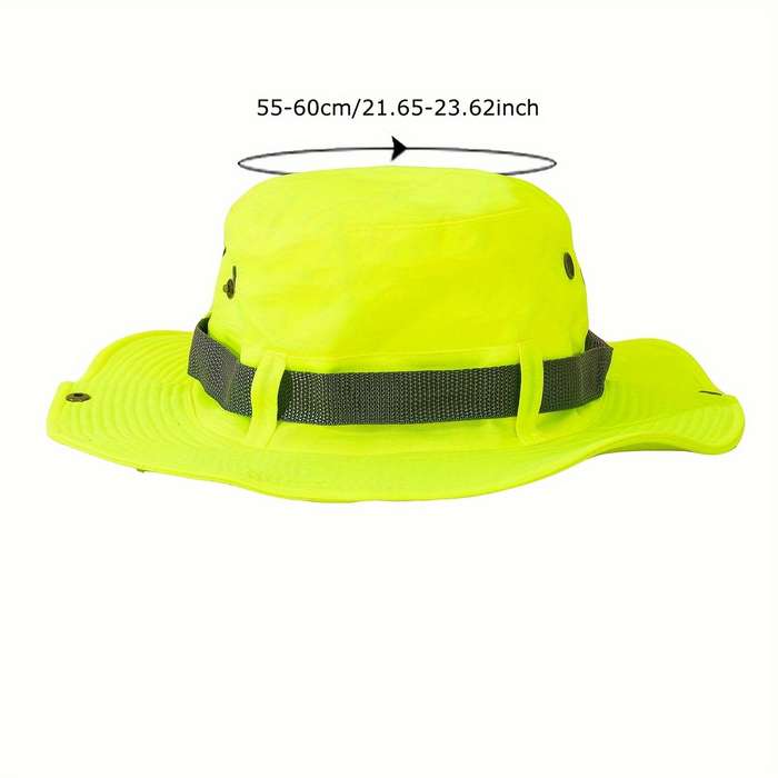 1pc Bright Neon Green Western Cowboy Bucket Hat with Black Mesh Band Breathable Sun-Protective W