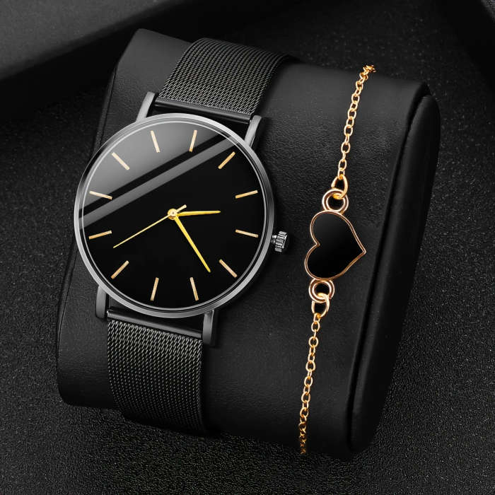 2pcs set Men's and Women's Fashion Quartz Watch Color sent randomly