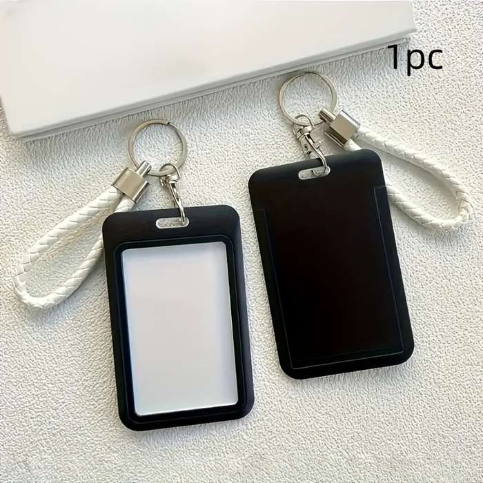1pc Fashionable Macaron Solid Color Plastic Commuter Card Case with Keychain Hand Washable Non-D