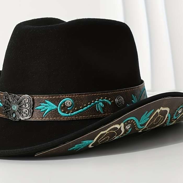 1pc Stylish Denim Hat with Embroidered Butterfly Design And Metal Studs Perfect for Dates Shoppin