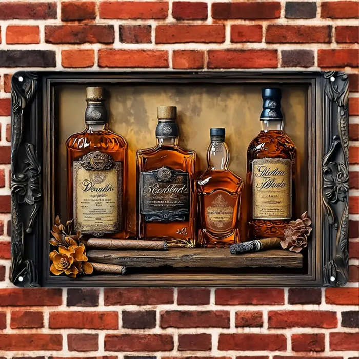1pc Contemporary Aluminum Whiskey Cigar Metal Wall Art 20x30cm Multipurpose 2D Decor