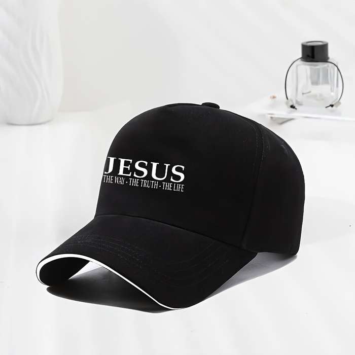 1pc Adjustable Baseball Cap With 'Jesus' Print Lightweight Breathable Fabric Wide Brim For Outd