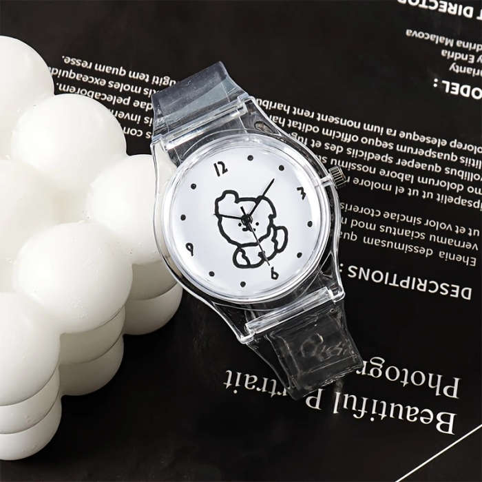 1pc Simple Transparent Student Portable Electronic Watch Color Sent Randomly