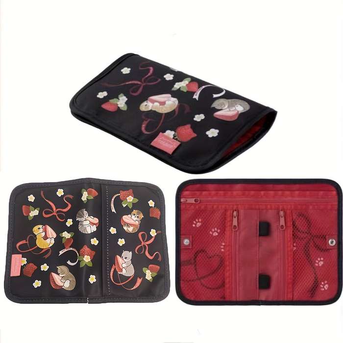 1pc Casual Canvas Trifold Passport Cover with Chain Travel Document Wallet Card Holder Cash