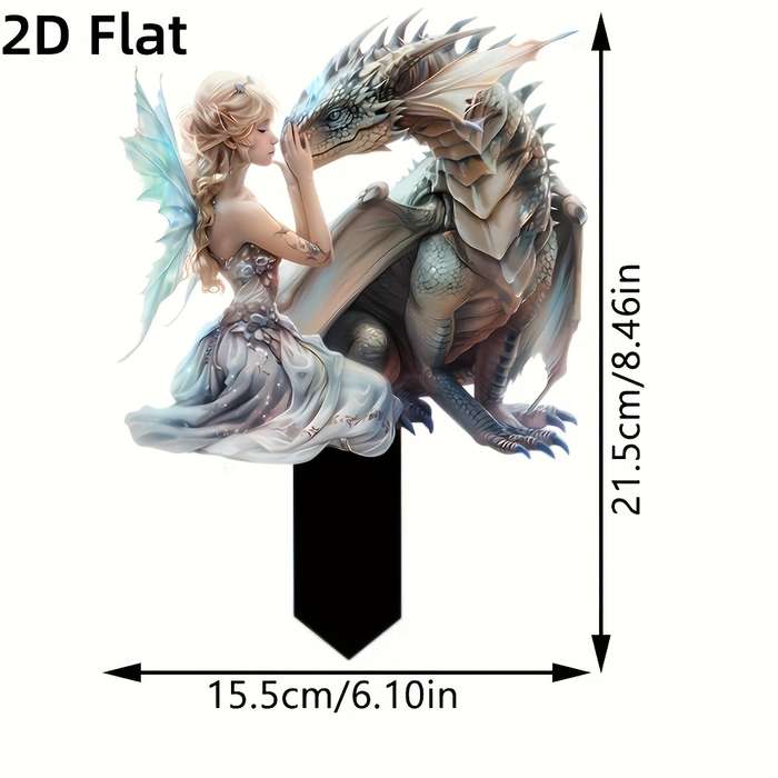 1pc 2D Flat   Charming Fairy and Dragon Garden Stakes Weatherproof Acrylic Outdoor Decor