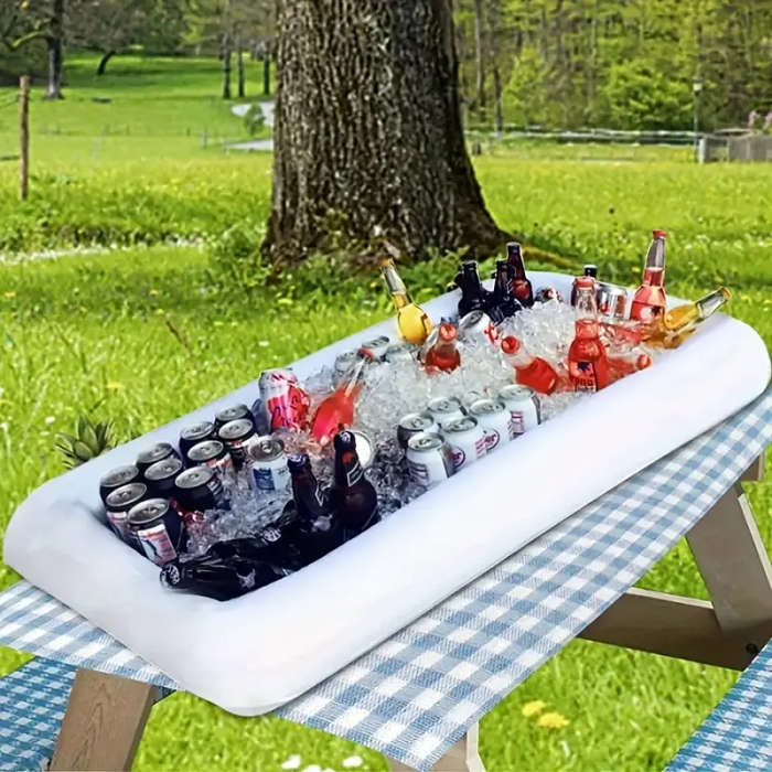 1pc Portable Inflatable Serving Bar Salad Ice Cooler Durable White PVC Foldable Design for Outdoor