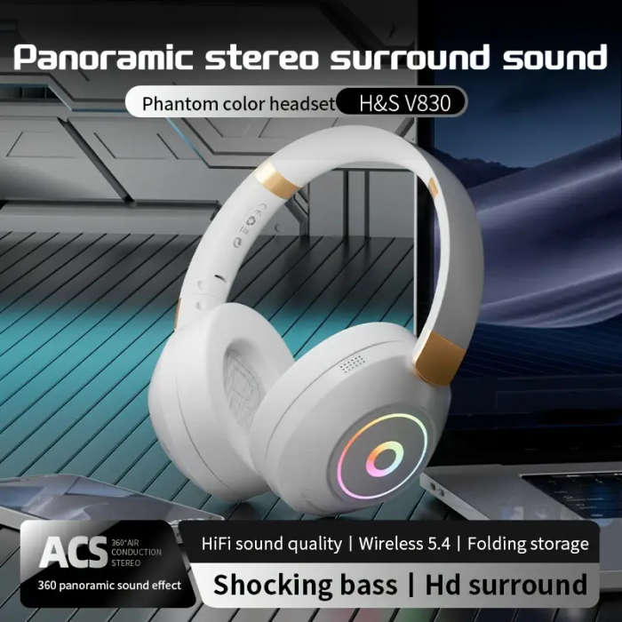 Wireless Headphones Panoramic Stereo Surround Sound Multi-Color Led Light