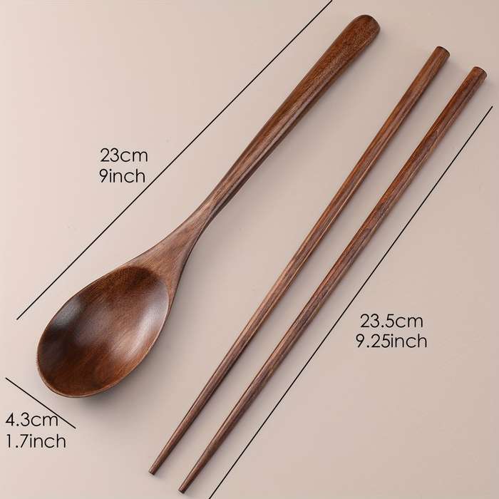 Portable Wooden Spoon Chopsticks Set Colorful Durable Kitchen Utensils for Camping Travel
