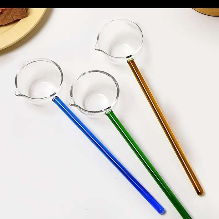 1pc Colorful Transparent Long Handle Glass Spoon High Borosilicate Heat Resistant Dessert Spoon