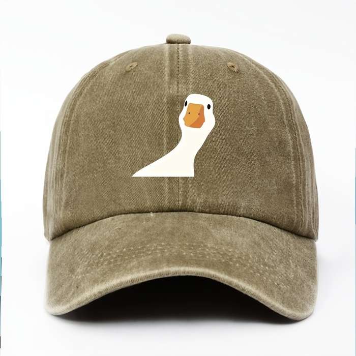 1pc Women'S Cartoon Goose Print Cotton Baseball Cap Adjustable Fit Breathable Sports Hat Han