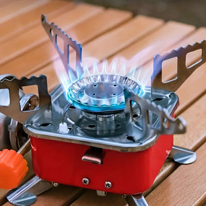 1pc Portable Stainless Steel Camping Gas Stove with Electric Ignition Windproof Sturdy Support