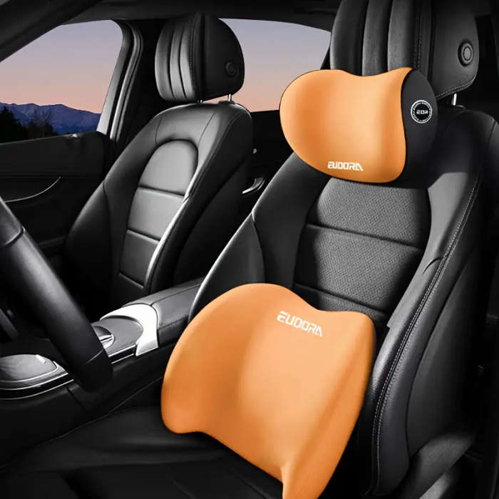 Car Headrest Lumbar Cushion Set Orange