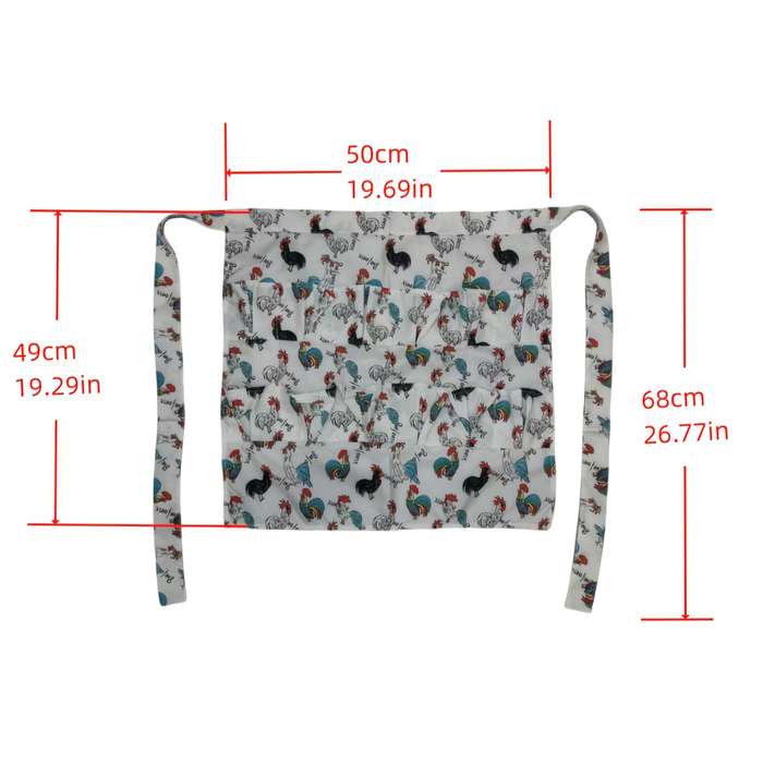 1pc Chicken Print Egg Gathering Apron with Multiple Pockets Durable Polyester Farmhouse Style Ski