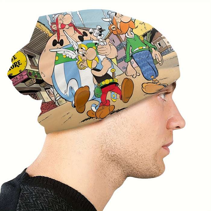 1pc Retro Comic Men's Skullies Beanies Vibrant Cartoon Print Street Style Fashion Caps Warm