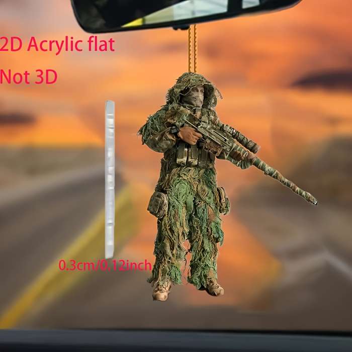1pc 2D Flat  Tactical Camo and Gun Acrylic Keychain Ideal for Cars Home Decor and Gifts Perfec