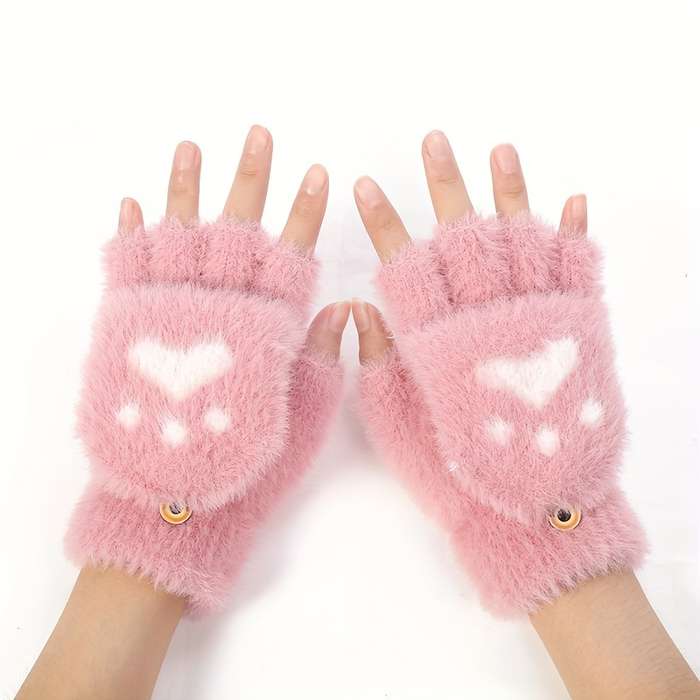 1 Pair Rose Red Warm Gloves