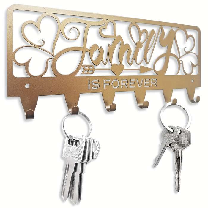 1pc Rustic Black Metal Key Holder with Family is Forever DesignWall Mounted Key Hooks