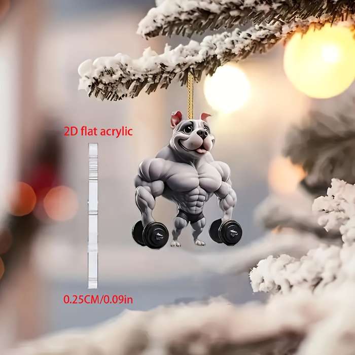 1pc 2D Flat  not3Ds of muscular bulldog acrylic pendant cartoon dog design suitable for car m