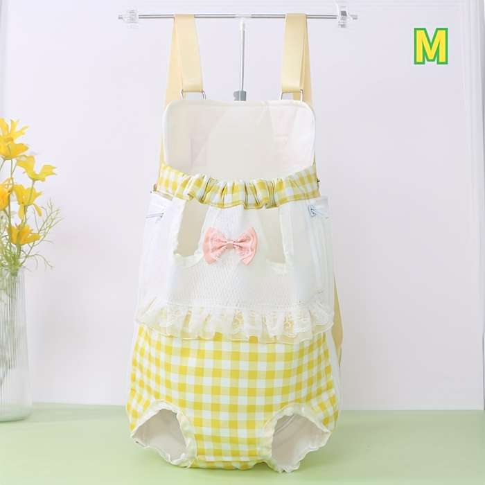 1pc Yellow Plaid M Pet Bag