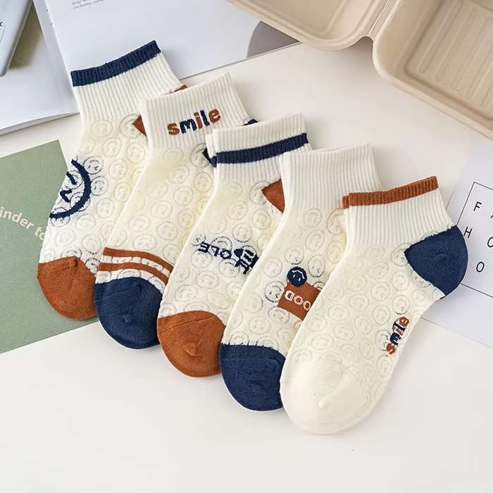 5 Pairs Of Cartoon Faces One Size High Elastic Socks