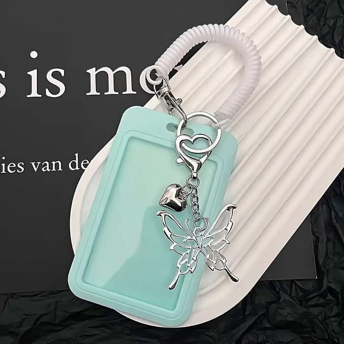 1pc Butterfly Spring Photo Holder Keychain Durable Plastic Card Case Cover Photo Album Accessory