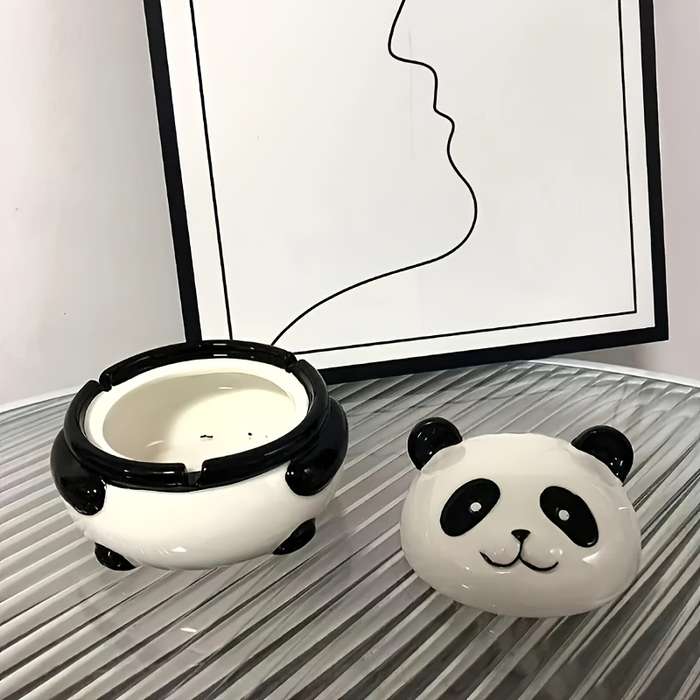 1pc Adorable Panda-Shaped Ceramic Ashtray with Lid 12.7x12.7 cm Anti-Spill Design Perfect for D