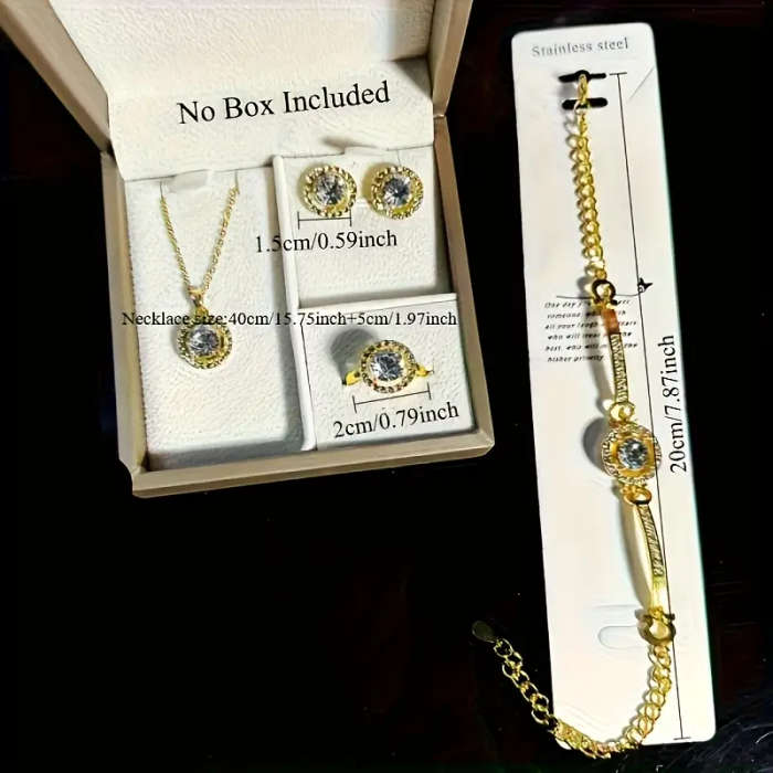 4 Piece Jewelry Set, Boho Elegant Style with Necklace, Earrings, Bracelet, Ring