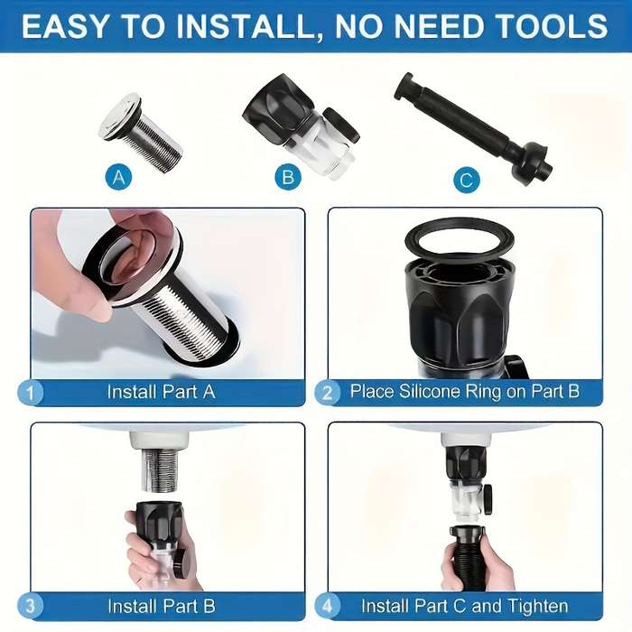 1pc FlexiDrain Stainless Steel ABS Sink Drain Pipe Flexible Space-Saving Design Tool-Free