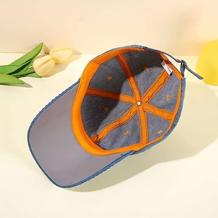 1pc Butterfly Pattern Rhinestone Decor Fashionable Baseball Cap Women's Sunshade Washed Denim Spor