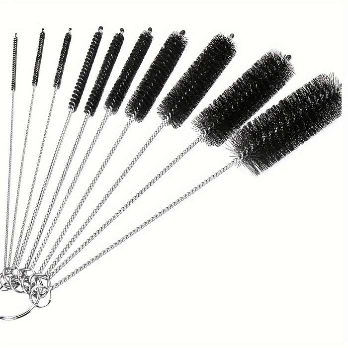 10-Piece Multi-Size Stainless Steel Brush Set for Narrow Space Cleaning Reusable Tube Brushes