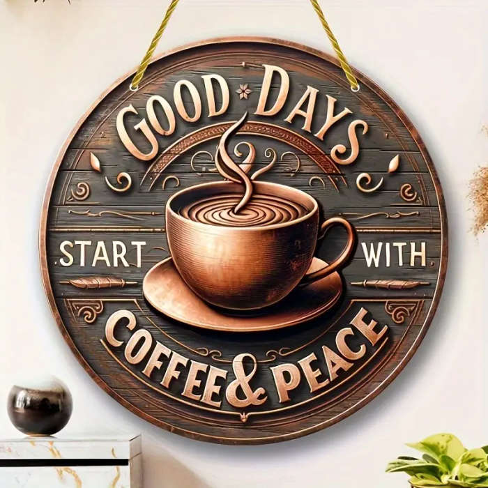 1pc Vintage Coffee Peace Round Wooden Sign Perfect for Kitchen Home Office Cafe or Outdoor Decor Rus