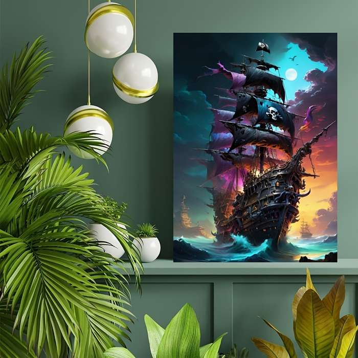 1000pcs Pirate Ship Puzzle Vibrant Night Sky Sailing Scene Challenging Brain Teas