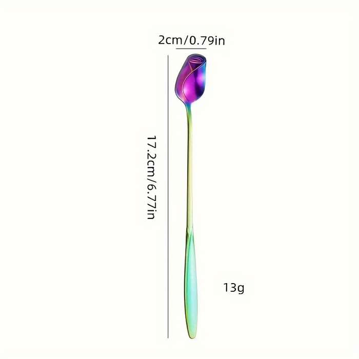 8pcs High-Quality Stainless Steel Rose Flower Spoon Fashionable Design 6.77-inch Long Handle